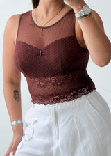 Size XS-S Brown Mesh Lace Top