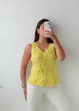 Size M Yellow Embroidered Peplum Top