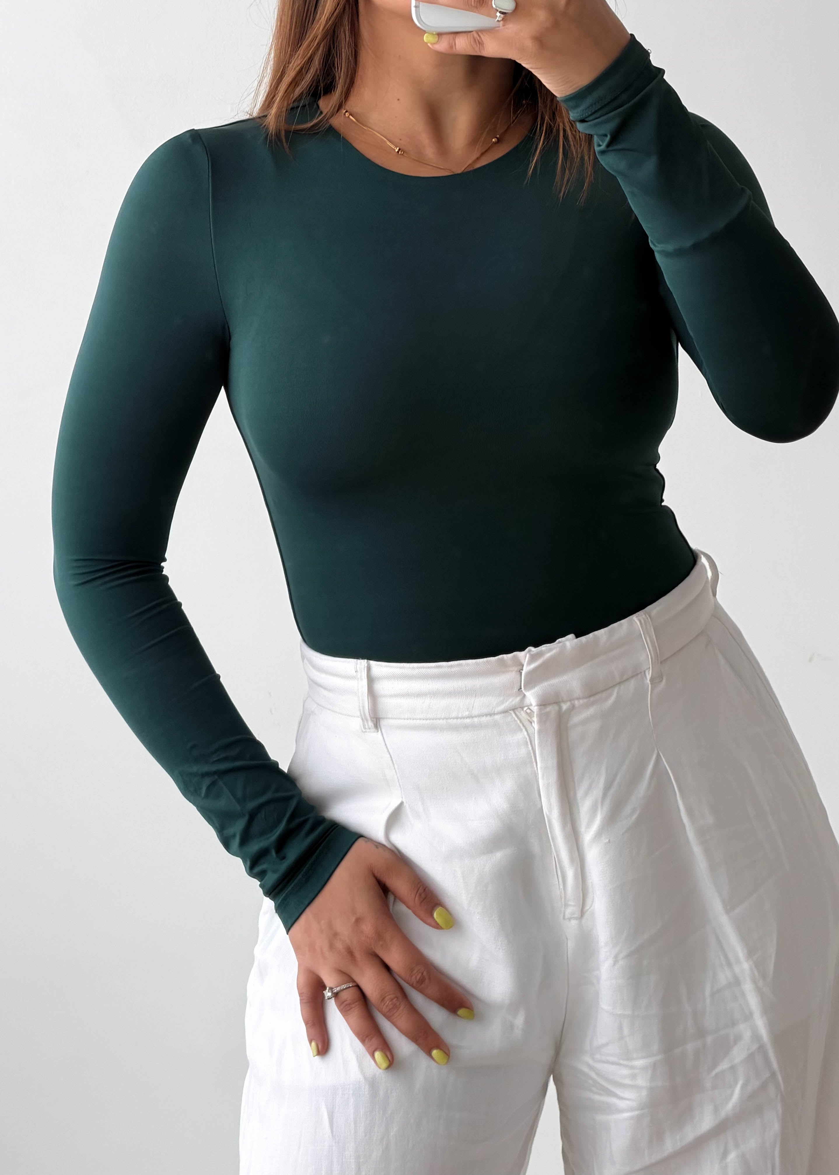 Size XS-S Forest Green Long Sleeve Bodysuit