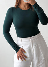Size XS-S Forest Green Long Sleeve Bodysuit