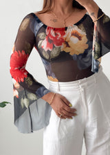 Size S-M Black Floral Mesh Bodysuit