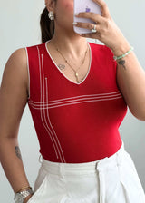 Size S-M, Red Contrast Stitch Sleeveless Top - Closet by Payal