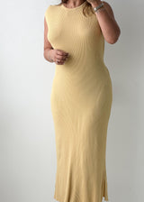 Size M-L Butter Yellow Ribbed Knit Maxi Dress