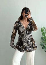 Size M-L, Y2K Inspired Animal Print Peplum Top for Women - Closet by Payal