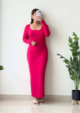 Size M-L, Hot Pink Long Sleeve Maxi Dress - Closet by Payal