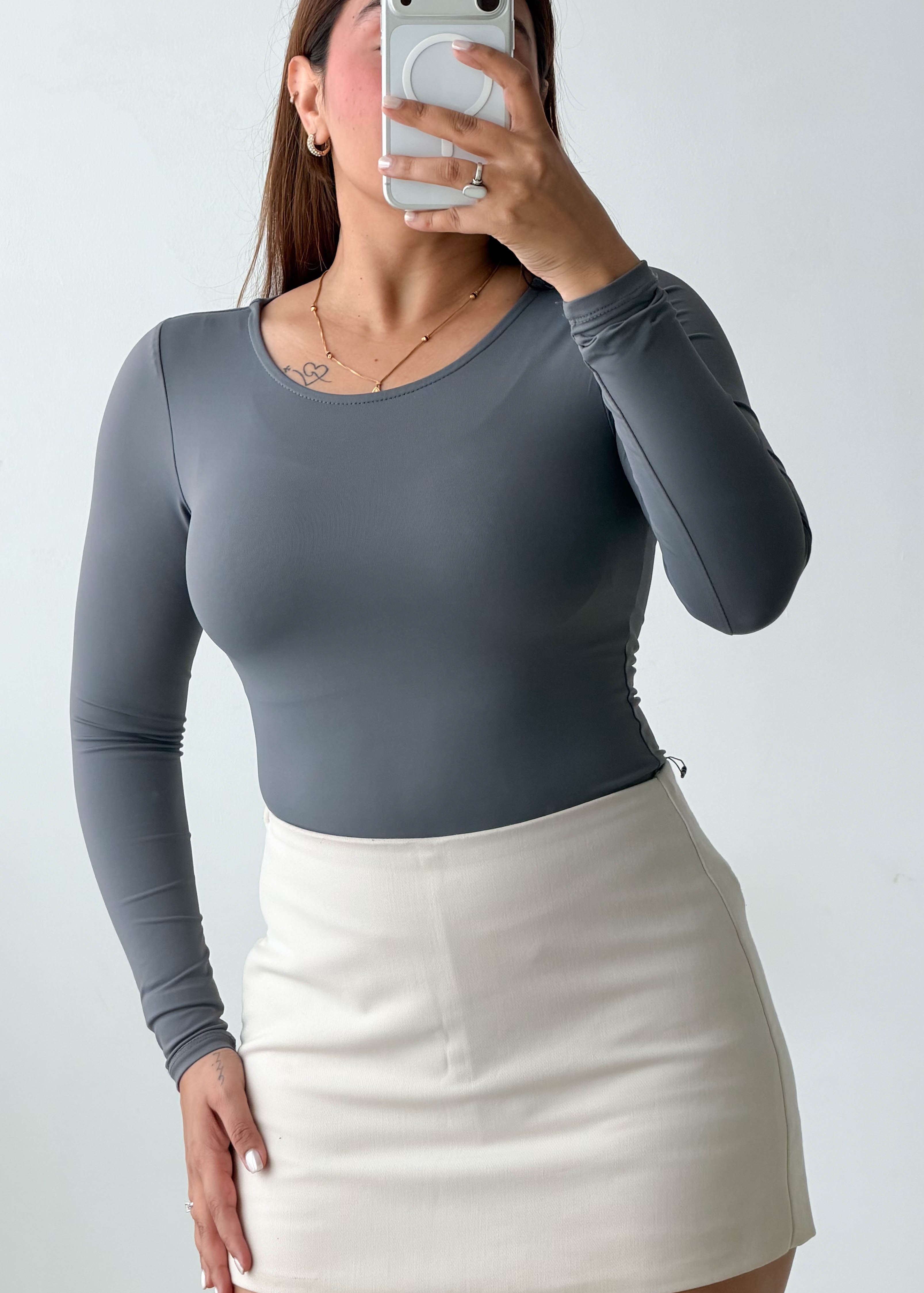 Size S-M Slate Grey Long Sleeve Bodysuit