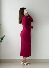 Size M-L Wine Ribbed Knit Maxi Dress