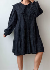 Size L-XL Black Swiss Dot Babydoll Dress
