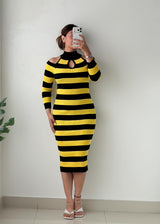 Size S-M Yellow & Black Striped Midi Dress