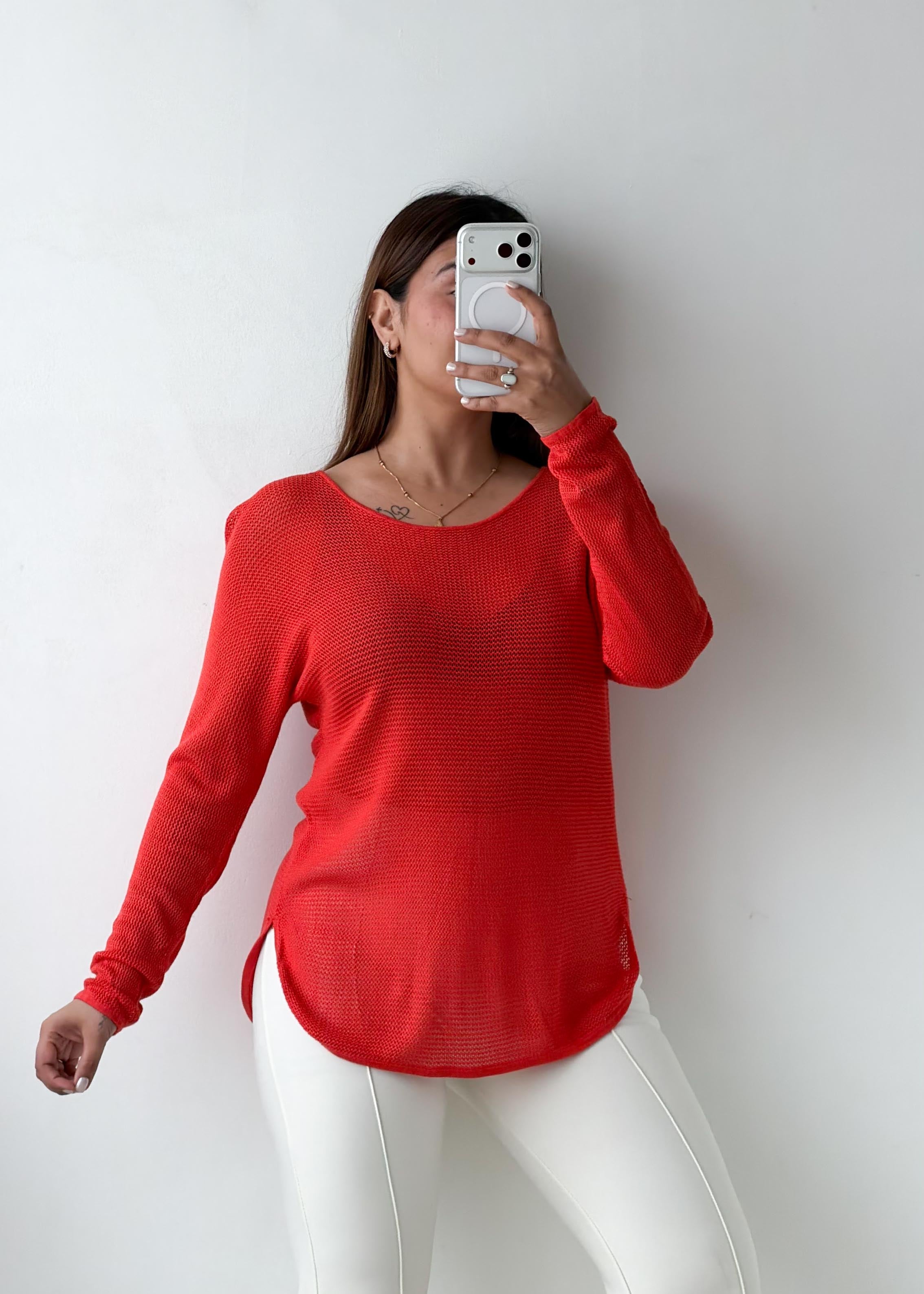 Size M-L Red Textured Knit Top
