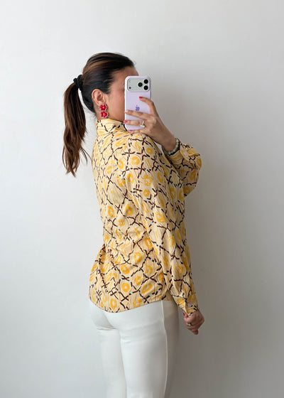 S-M Yellow Abstract Print Viscose Shirt