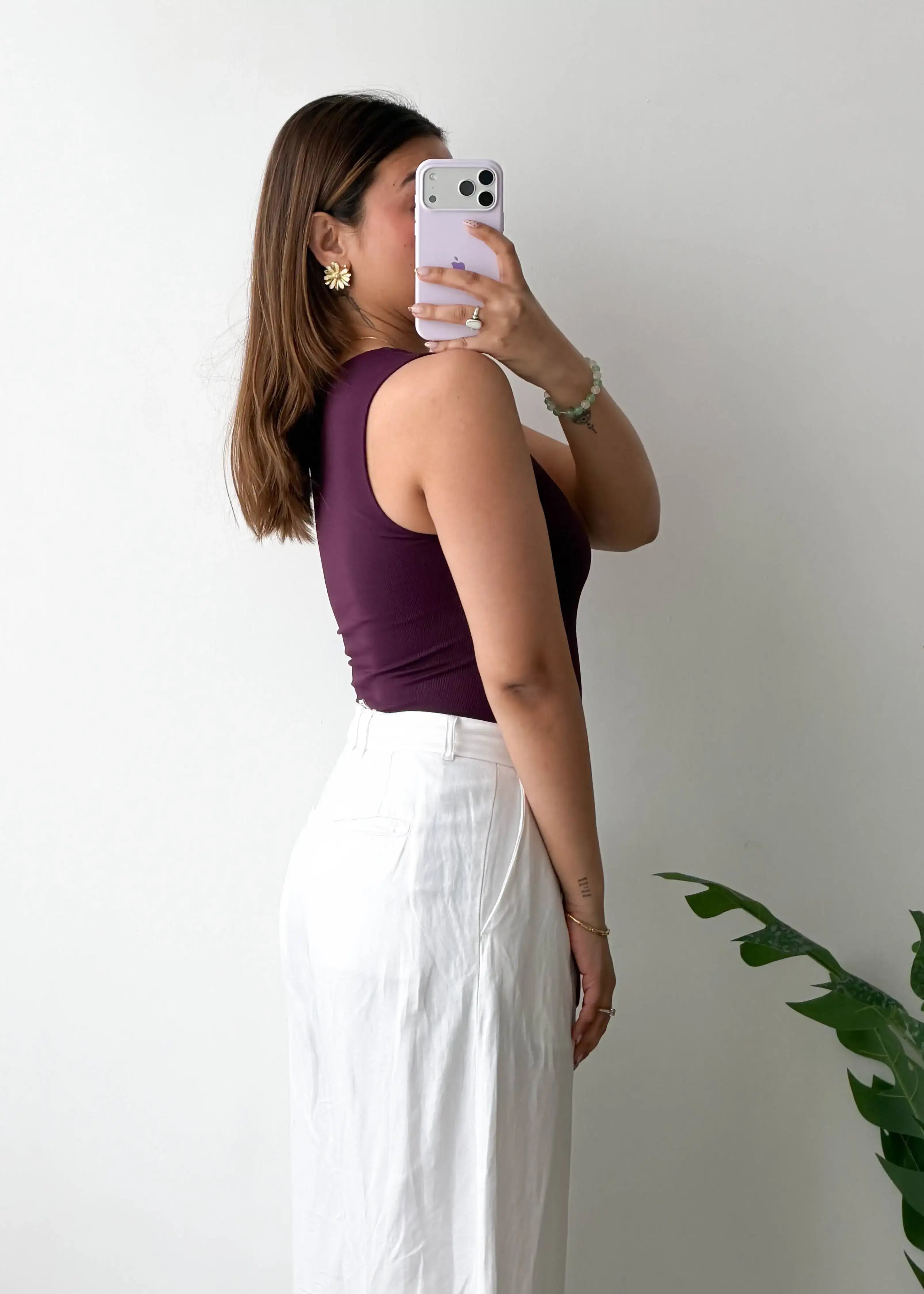 Size S, Plum Scoop Neck Sleeveless Bodysuit