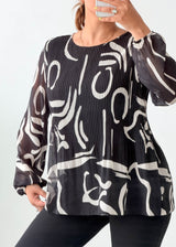 Size M-L Black Abstract Print Top