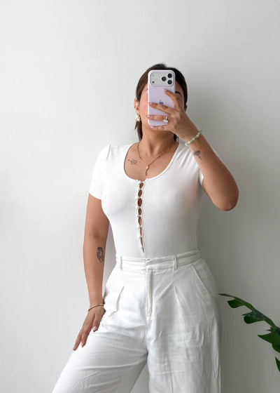 Size S-M, White Button Detail Bodysuit
