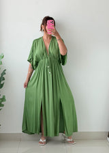 Size M-L Sage Green Drawstring Maxi Dress