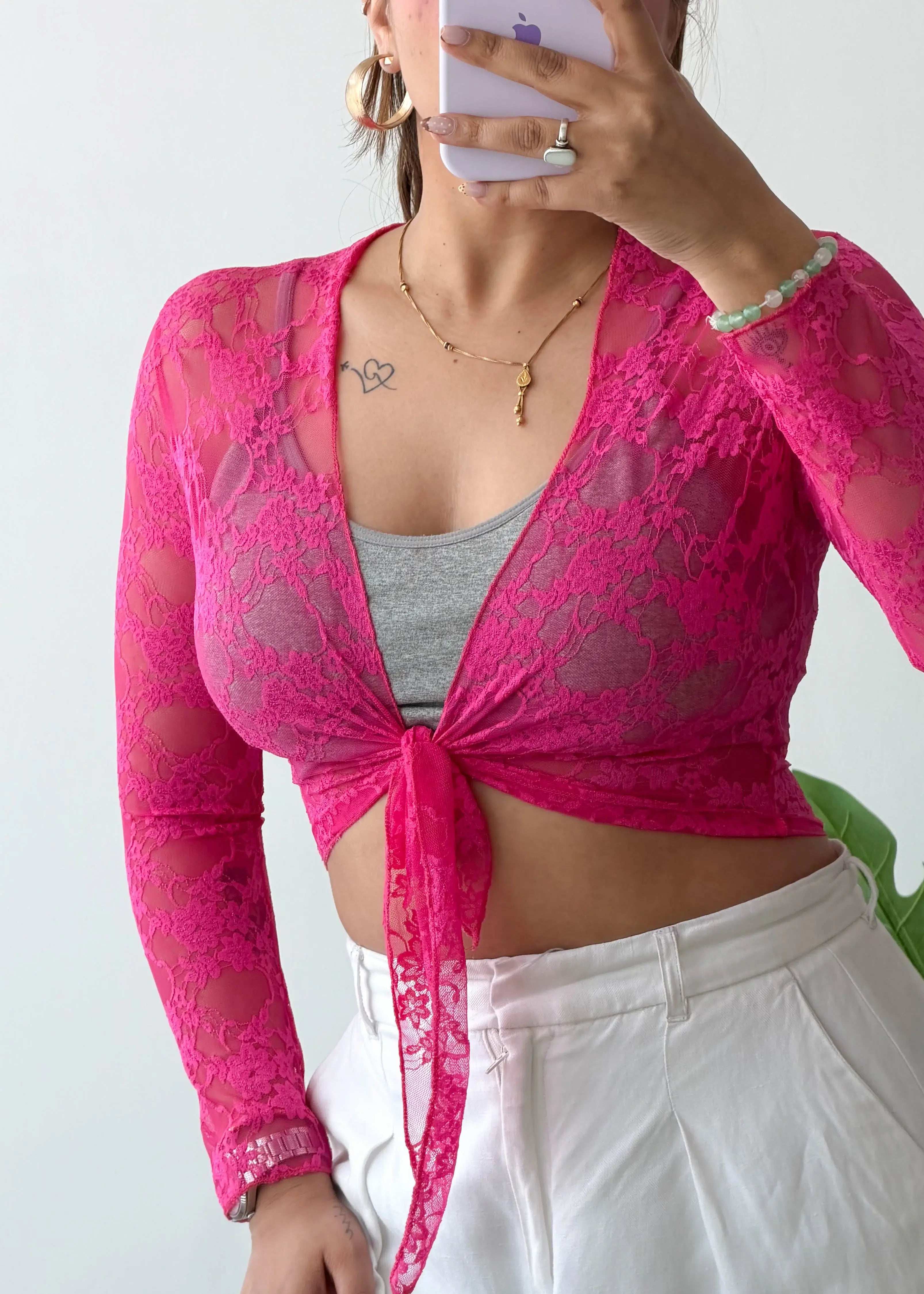 Size XS-M, Pink Sheer Tie-Up Top
