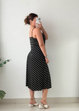 Size L-XL Black Striped Knit Wrap Midi Dress