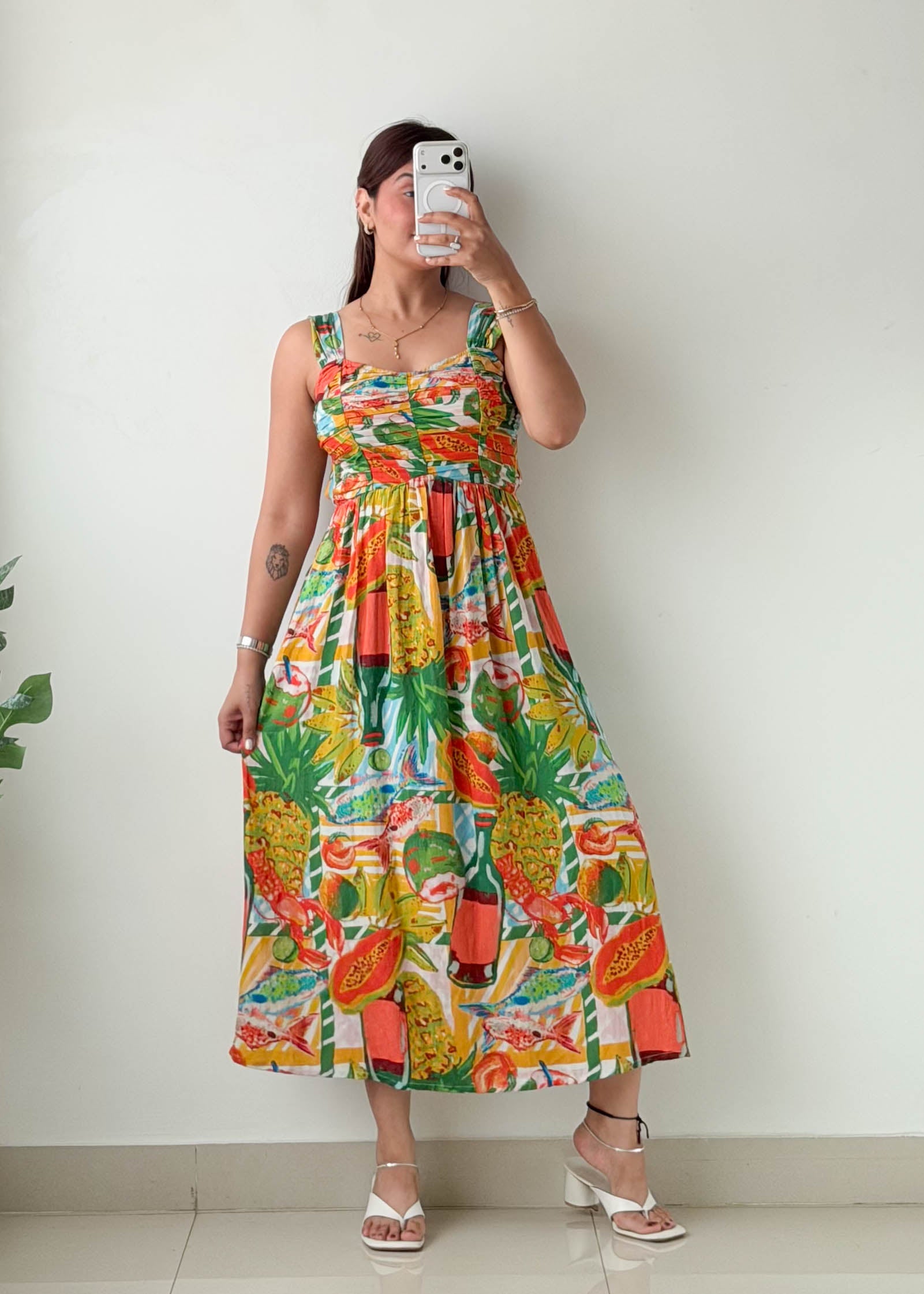 Size S-M Multicolor Tropical Printed Midi Dress