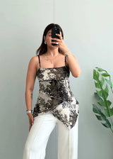 Size XS-S, Black Tie Dye Asymmetrical Cami Top for Women - Closet by Payal