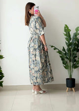 Size M-L, Grey Vintage Print Maxi Dress