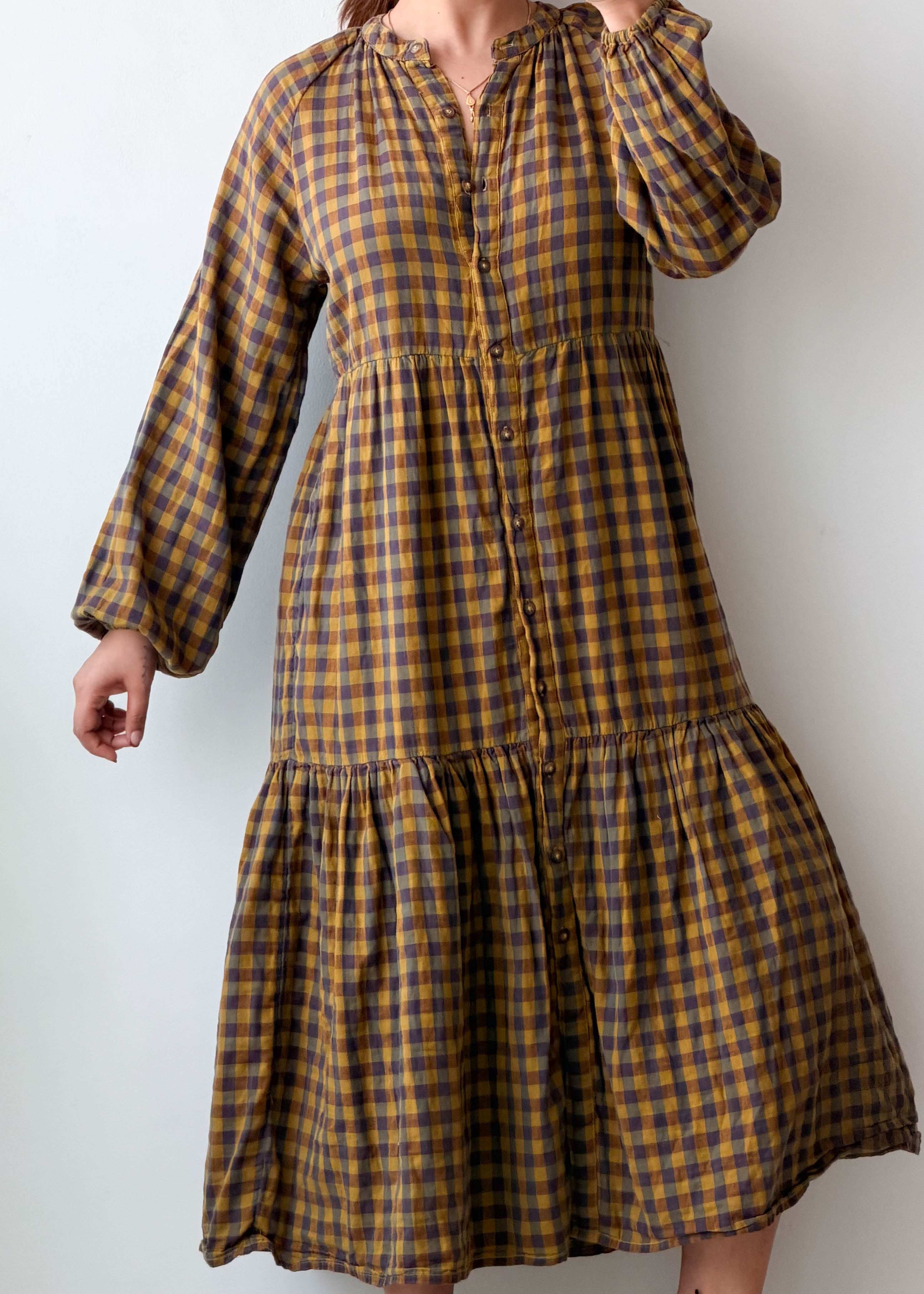 Size S-M Brown Checked Midi Dress