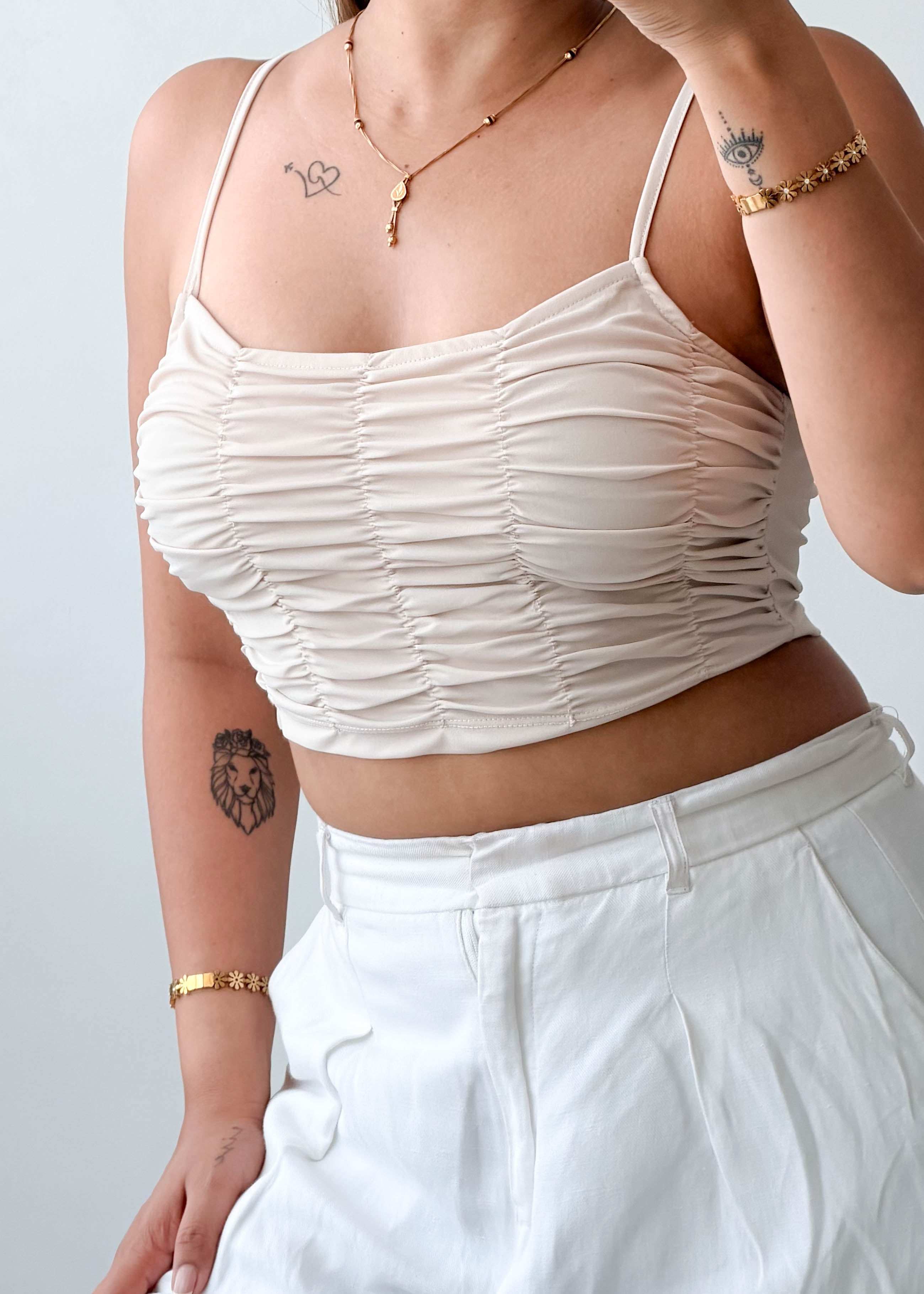 Size XS-S Cream Ruched Cami Crop Top