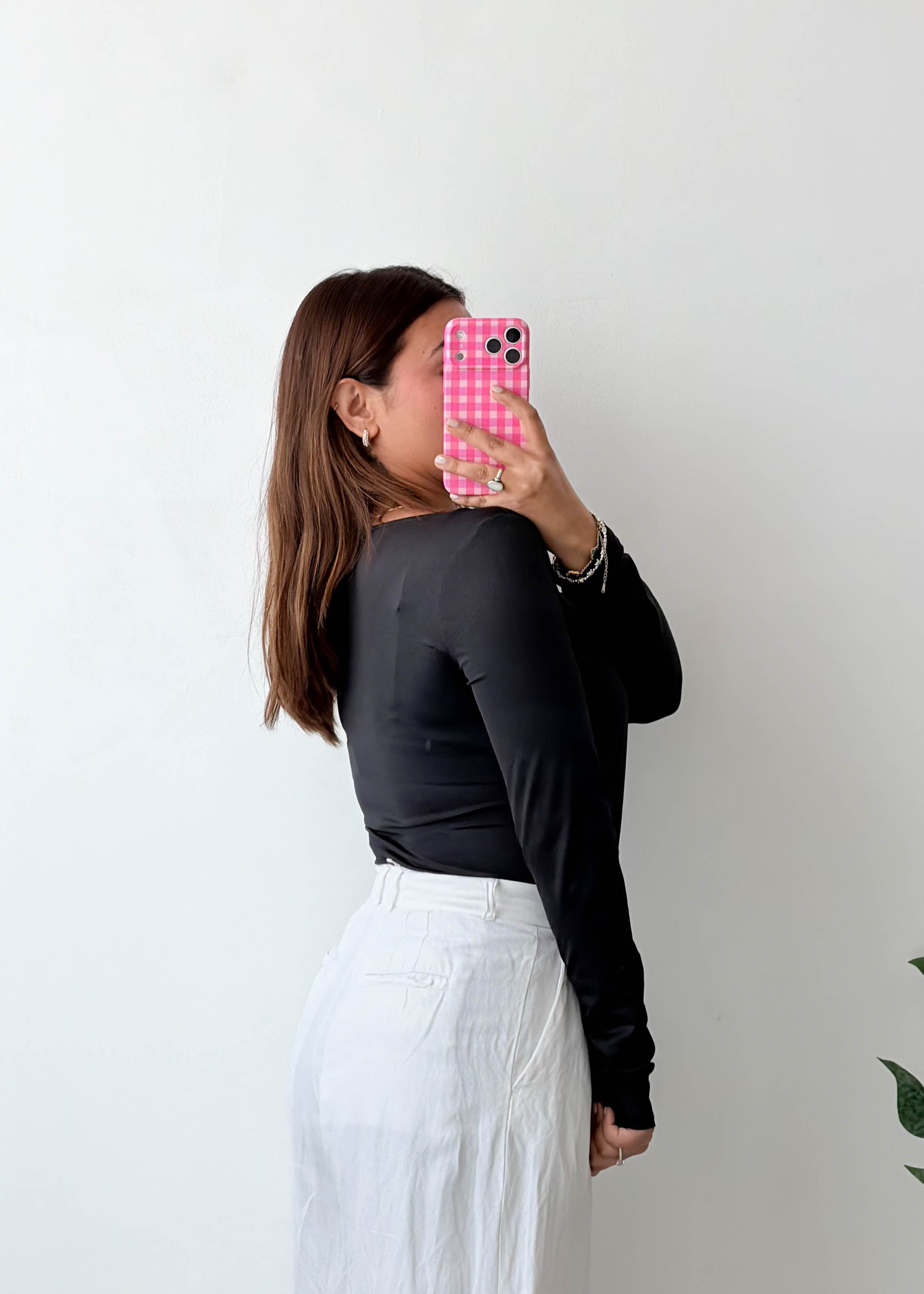 Size L-XL Black Square Neck Bodysuit