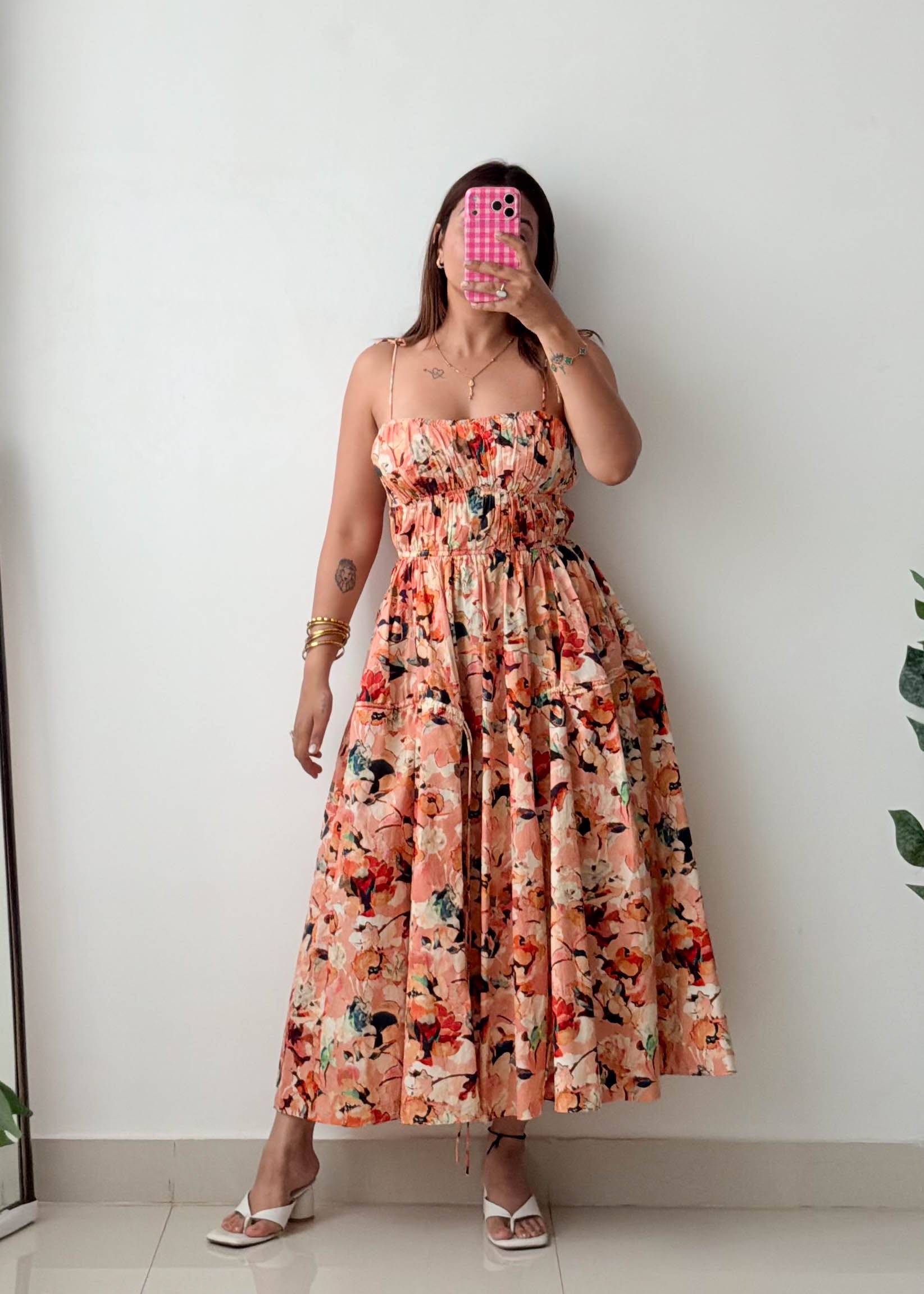 Size XS-S Peach Floral Maxi Dress