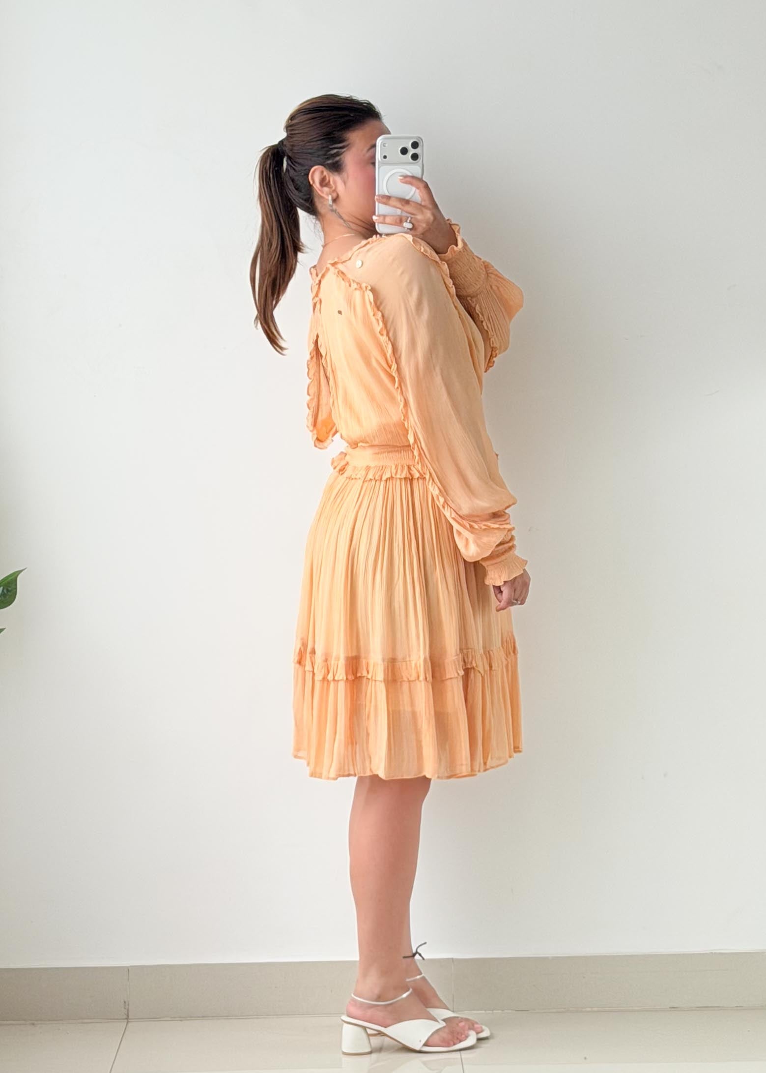 Size M-L Peach Tiered Boho Mini Dress