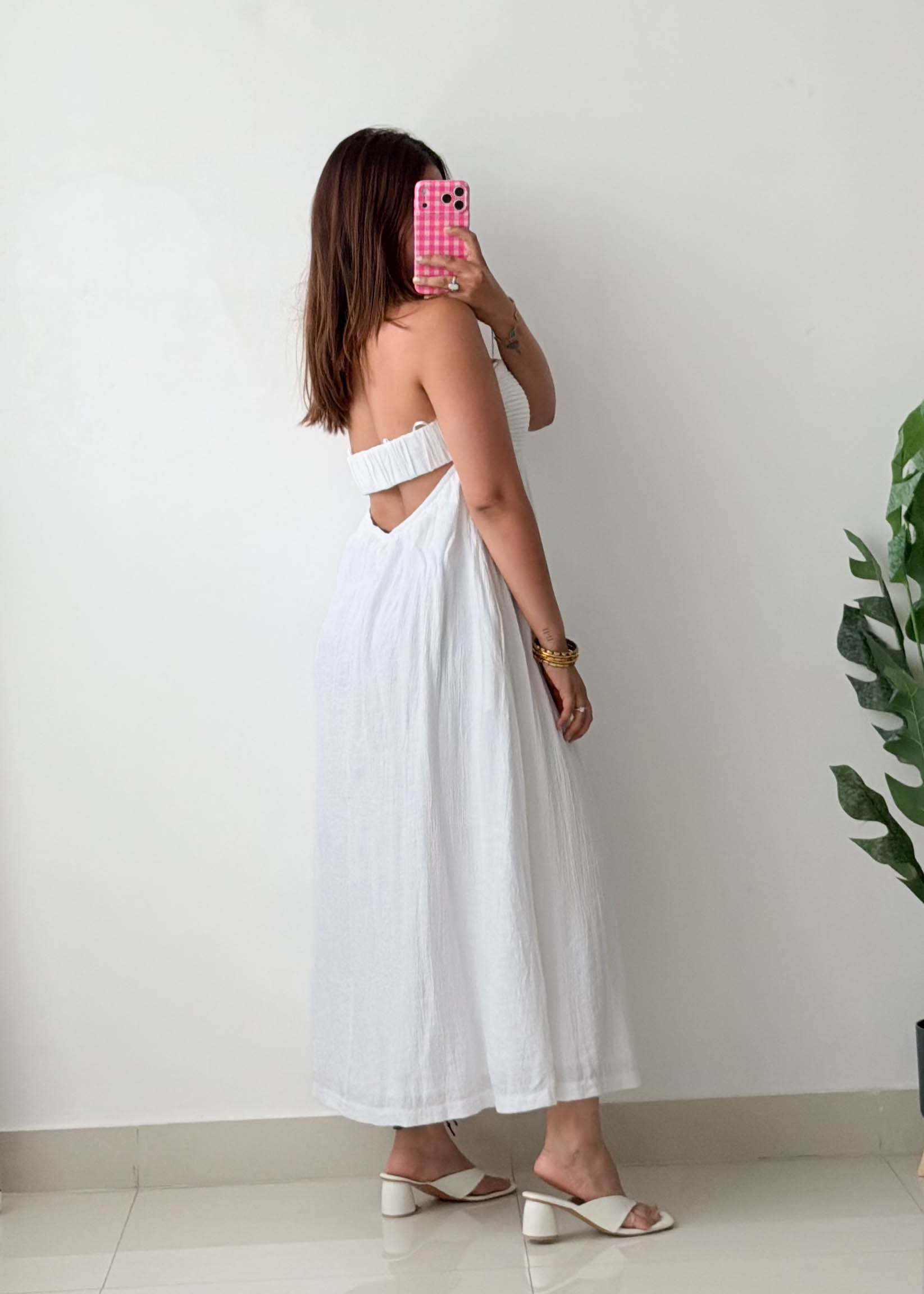 Size L White Smocked Maxi Dress