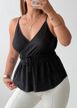 Size M-L Black Pleated Wrap Peplum Top