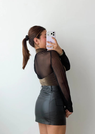 Size L Brown Sheer Layered Bodysuit