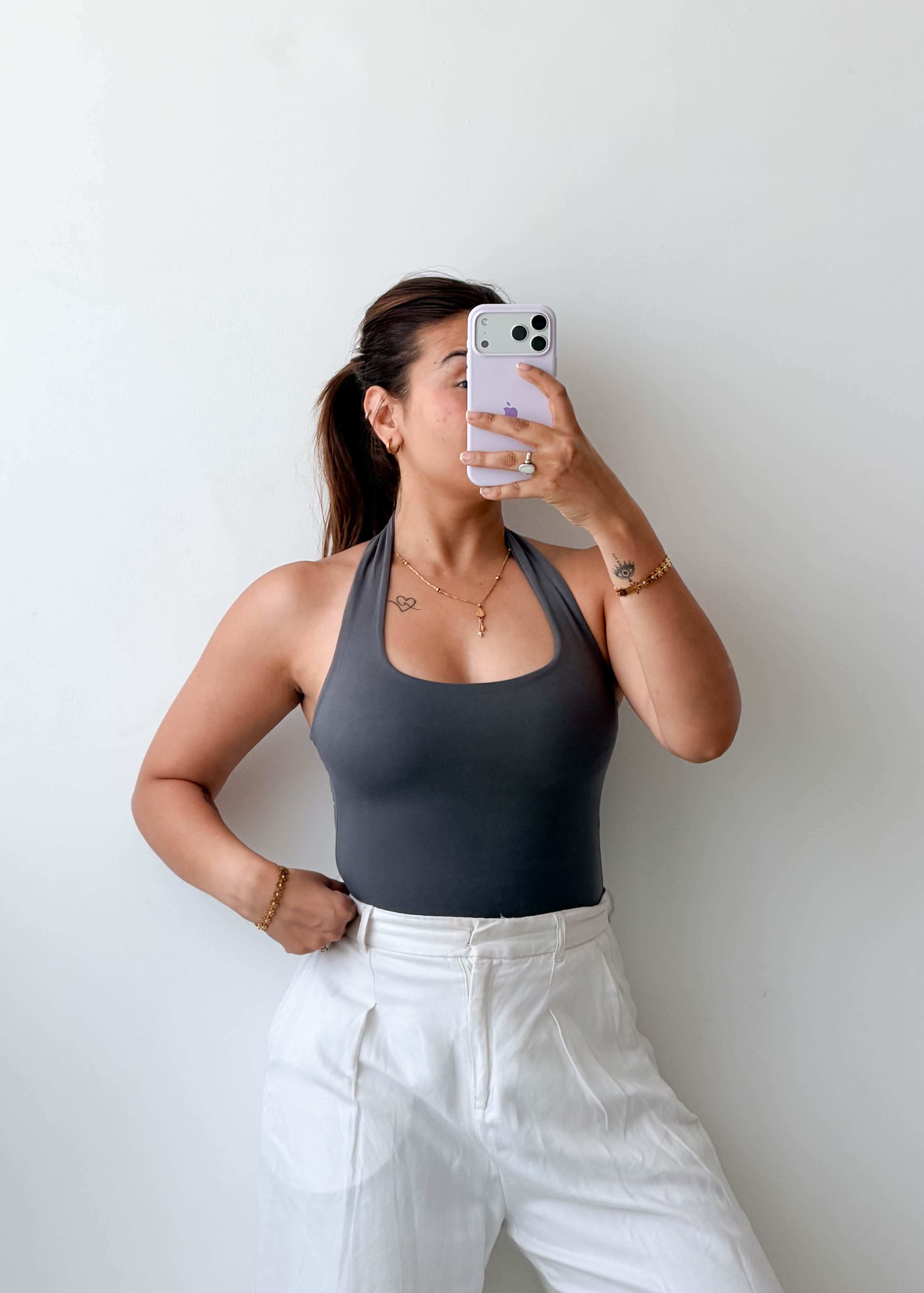 Size XS-S Charcoal Grey Halter Bodysuit