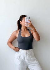 Size XS-S Charcoal Grey Halter Bodysuit