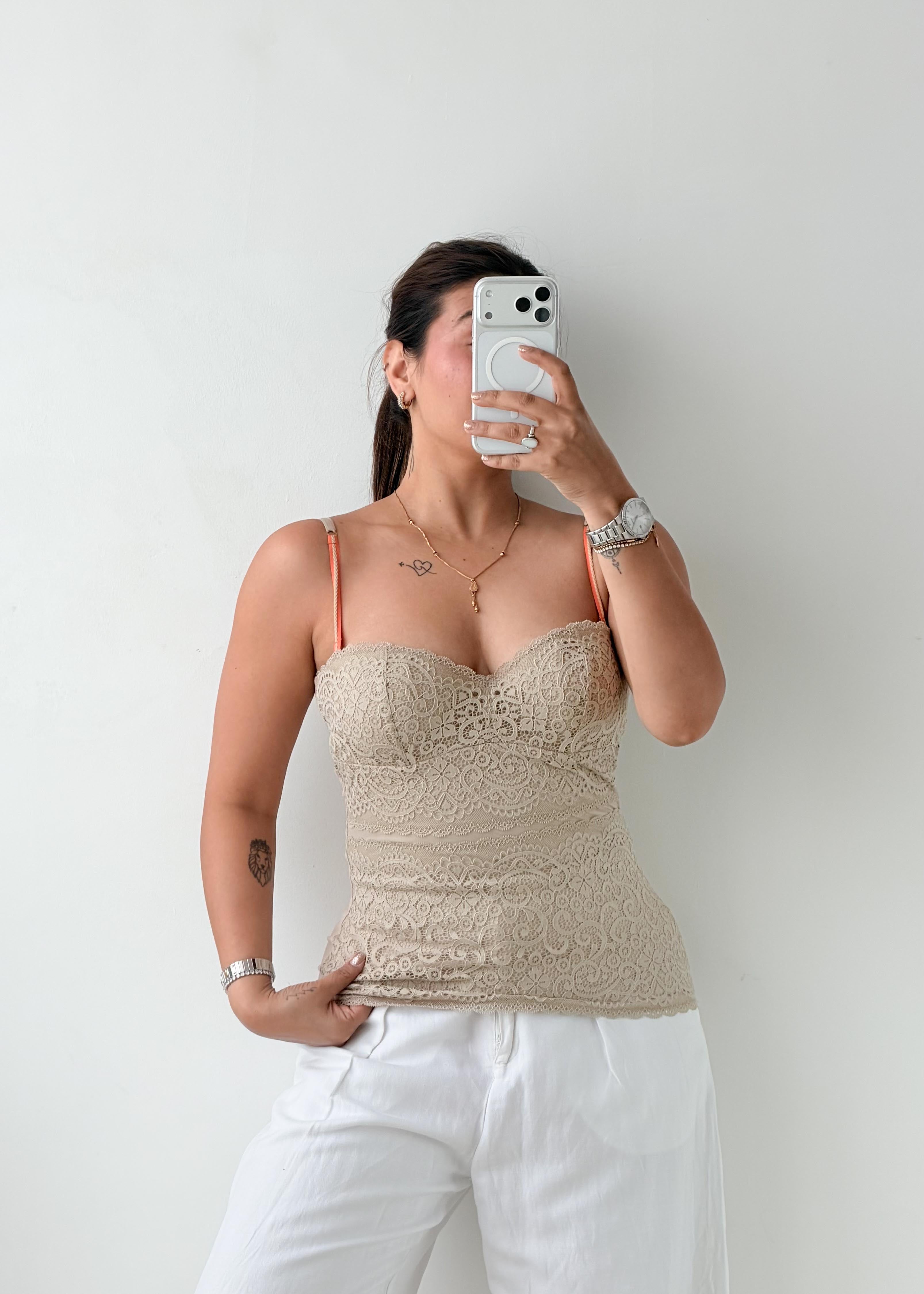 Size M-L Beige Lace Bustier Top