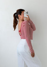 Size M-L Red Striped Long Sleeve Bodysuit
