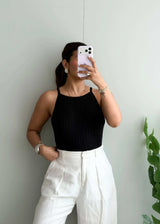Size L-XL, Black Ribbed Sleeveless Top - Closet by Payal
