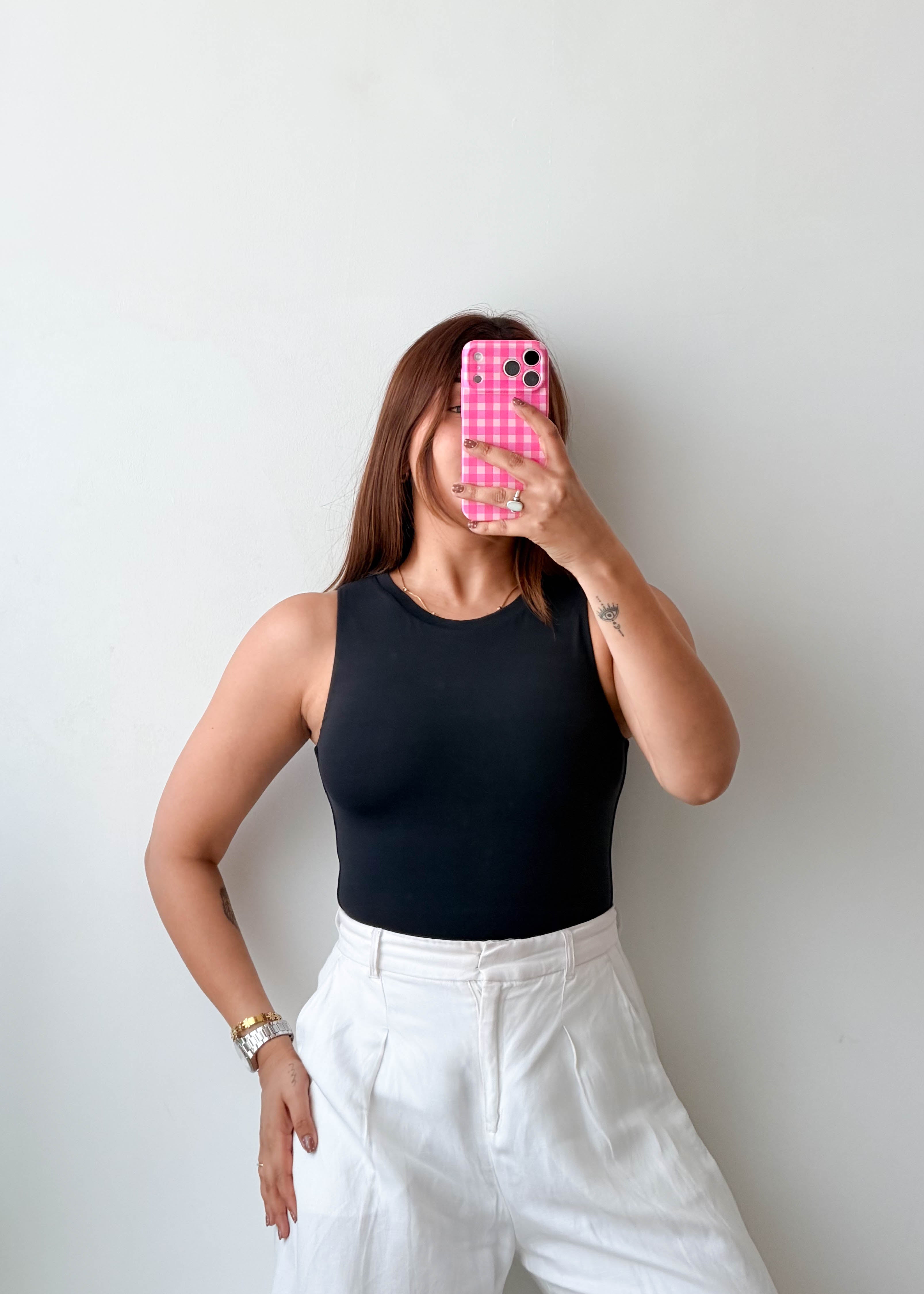 Size S Black High Neck Sleeveless Bodysuit