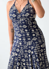 Size S-M Navy Printed Halter Mini Dress