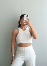 Size M-L, White Crochet Crop Top - Closet by Payal