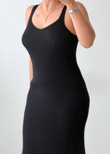 Size M-L Black Ribbed Bodycon Midi Dress