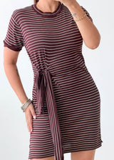 Size M-L Brown Striped Tie-Waist Mini Dress