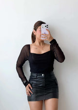 Size M-L Black Sheer Sleeve Bodysuit