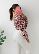 Size XS-S Brown Geometric Wrap Blouse