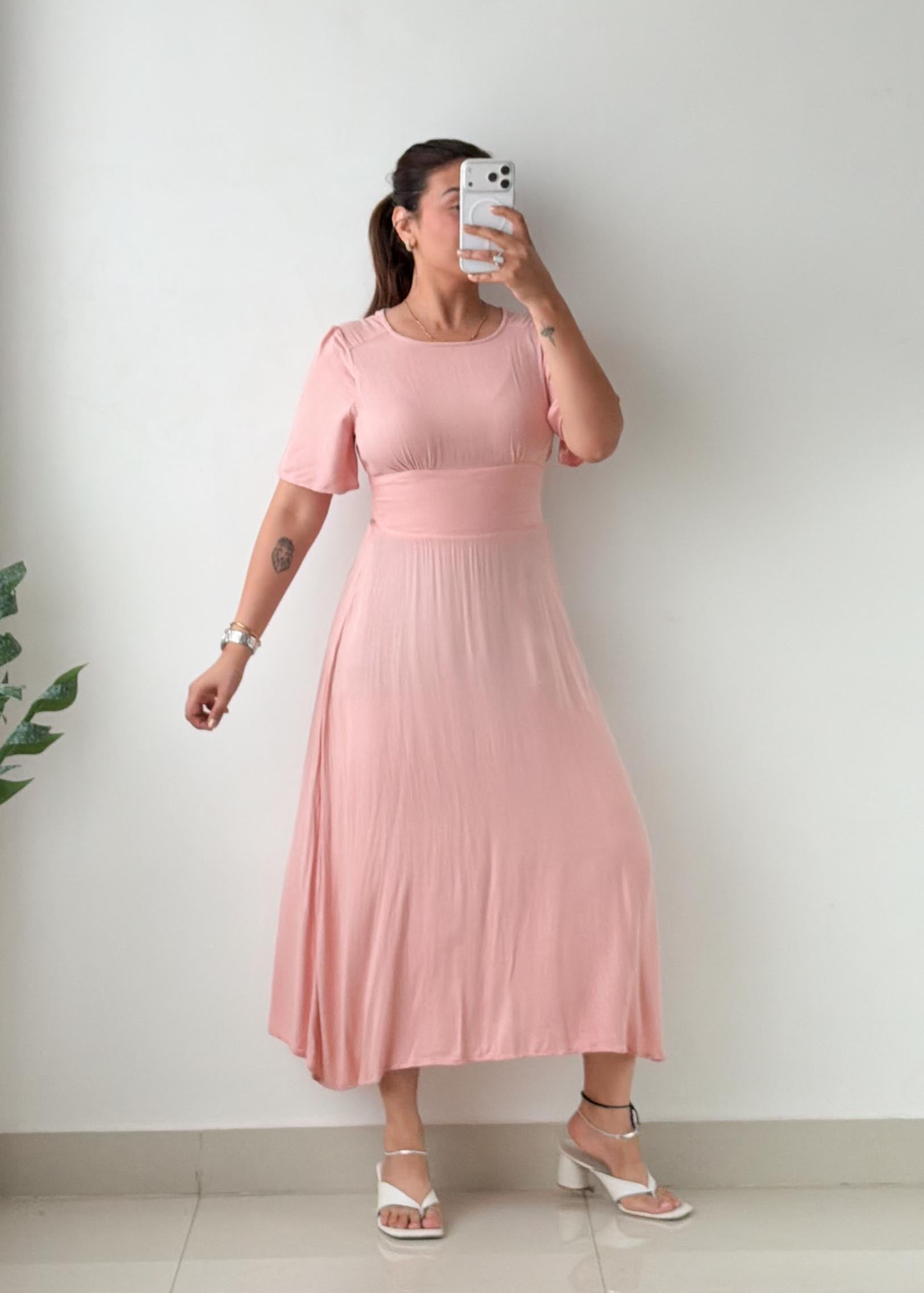 Size XS-S Blush Pink Fit & Flare Midi Dress