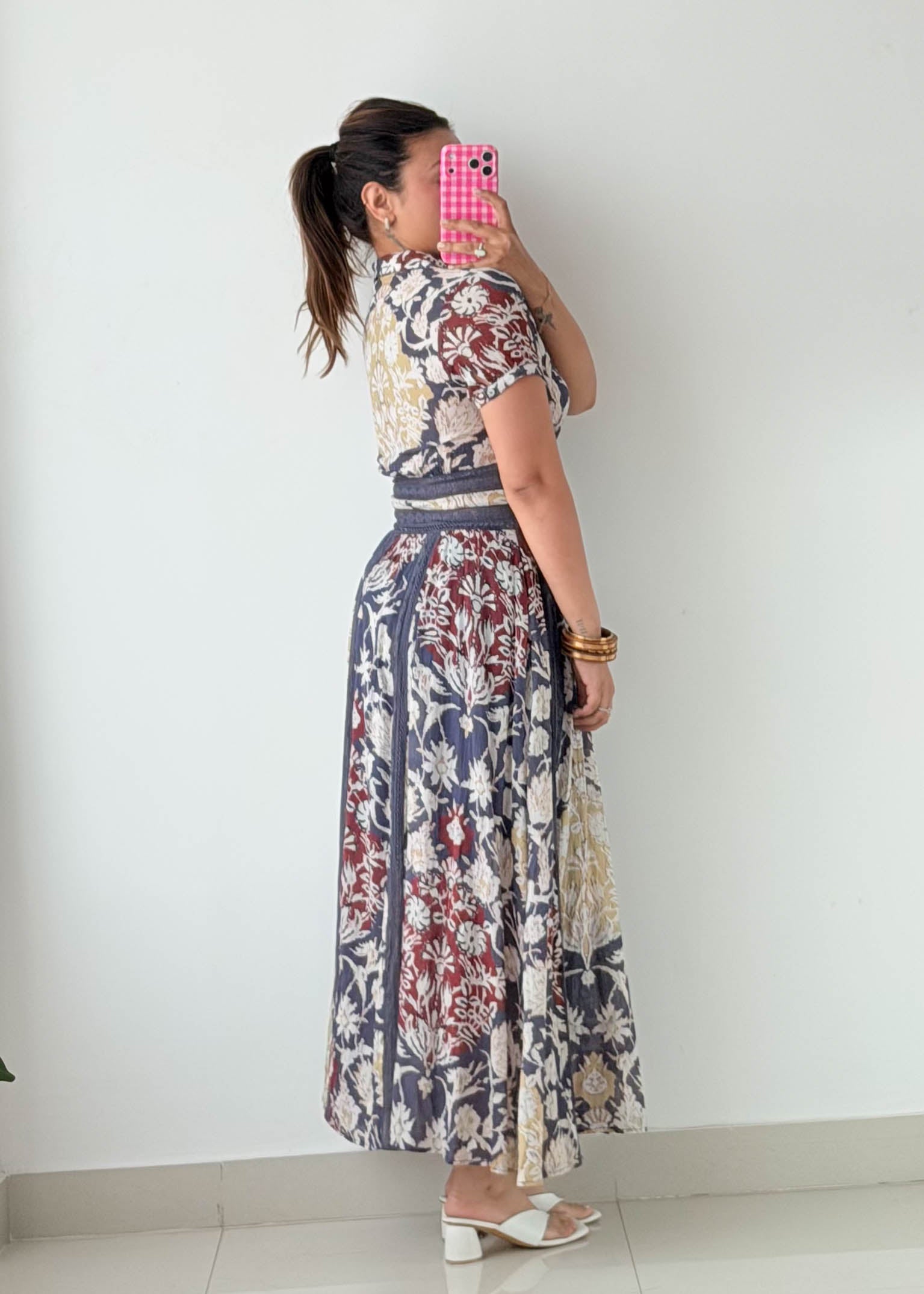 Size S Navy Multi Print Maxi Dress