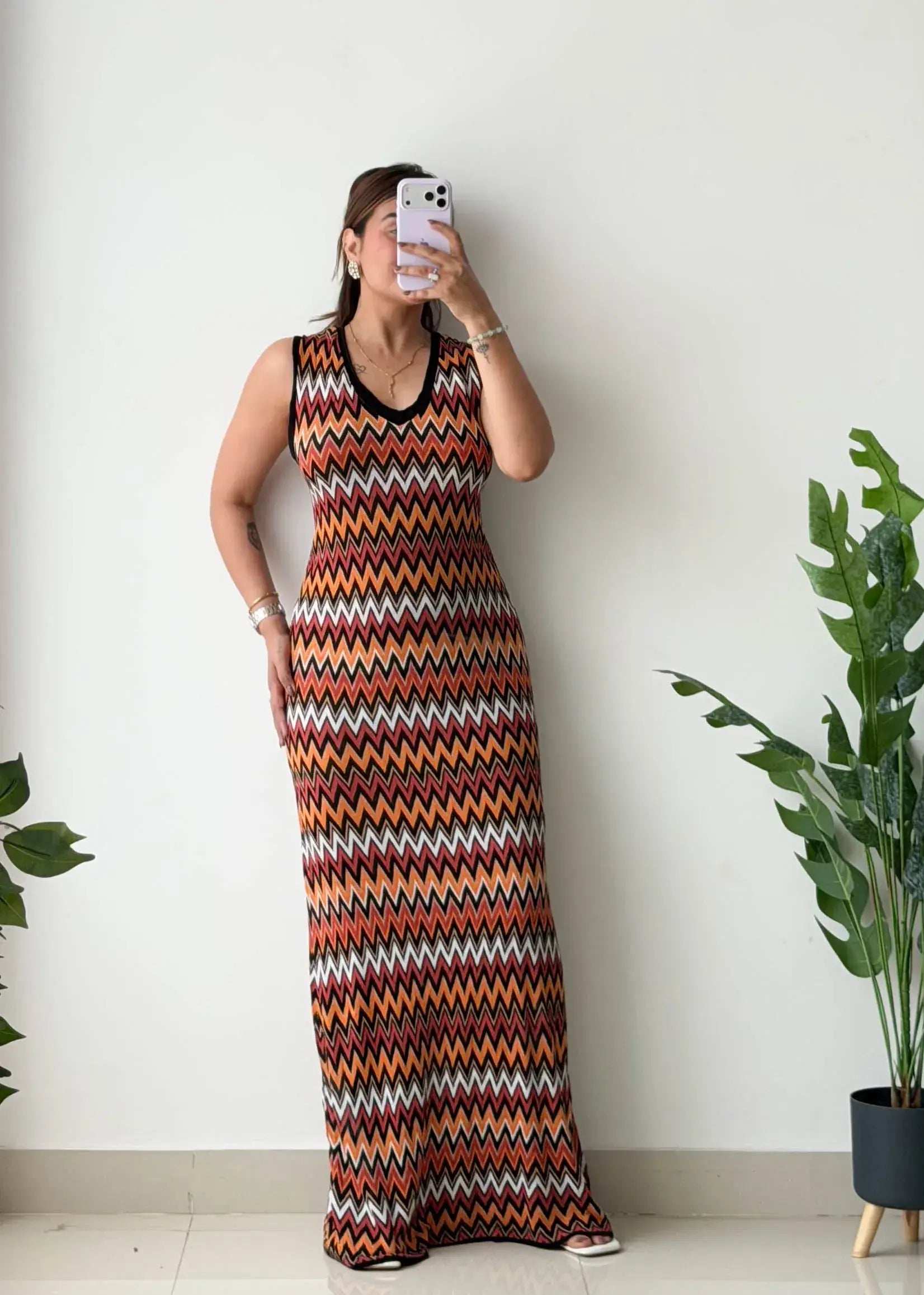 Size M-XL, Multicolor Chevron Print Maxi Dress - Closet by Payal
