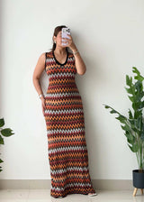 Size M-XL, Multicolor Chevron Print Maxi Dress - Closet by Payal