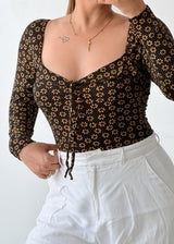Size S-M Black Floral Sweetheart Bodysuit
