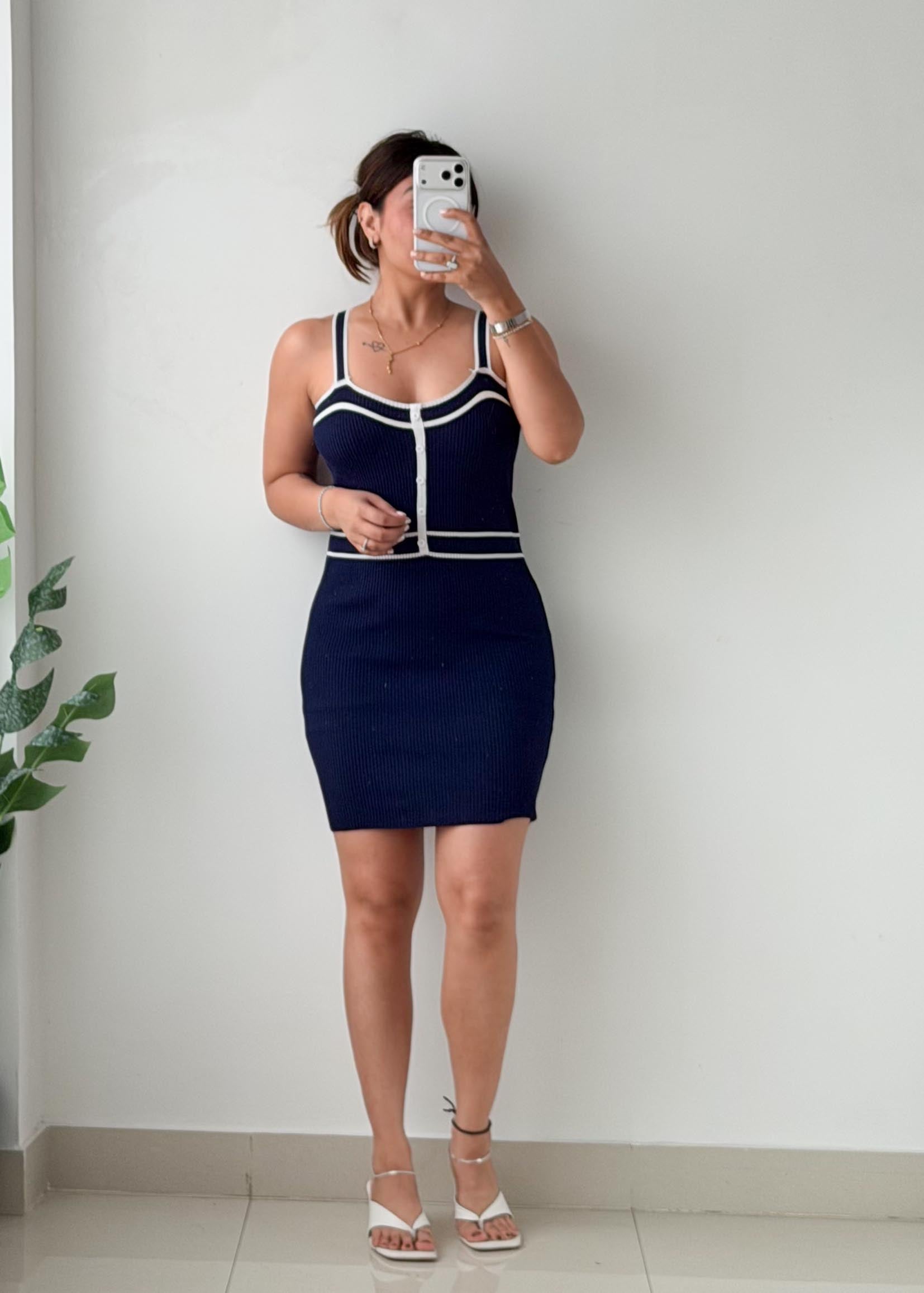 Size S-M Navy Contrast Trim Mini Dress
